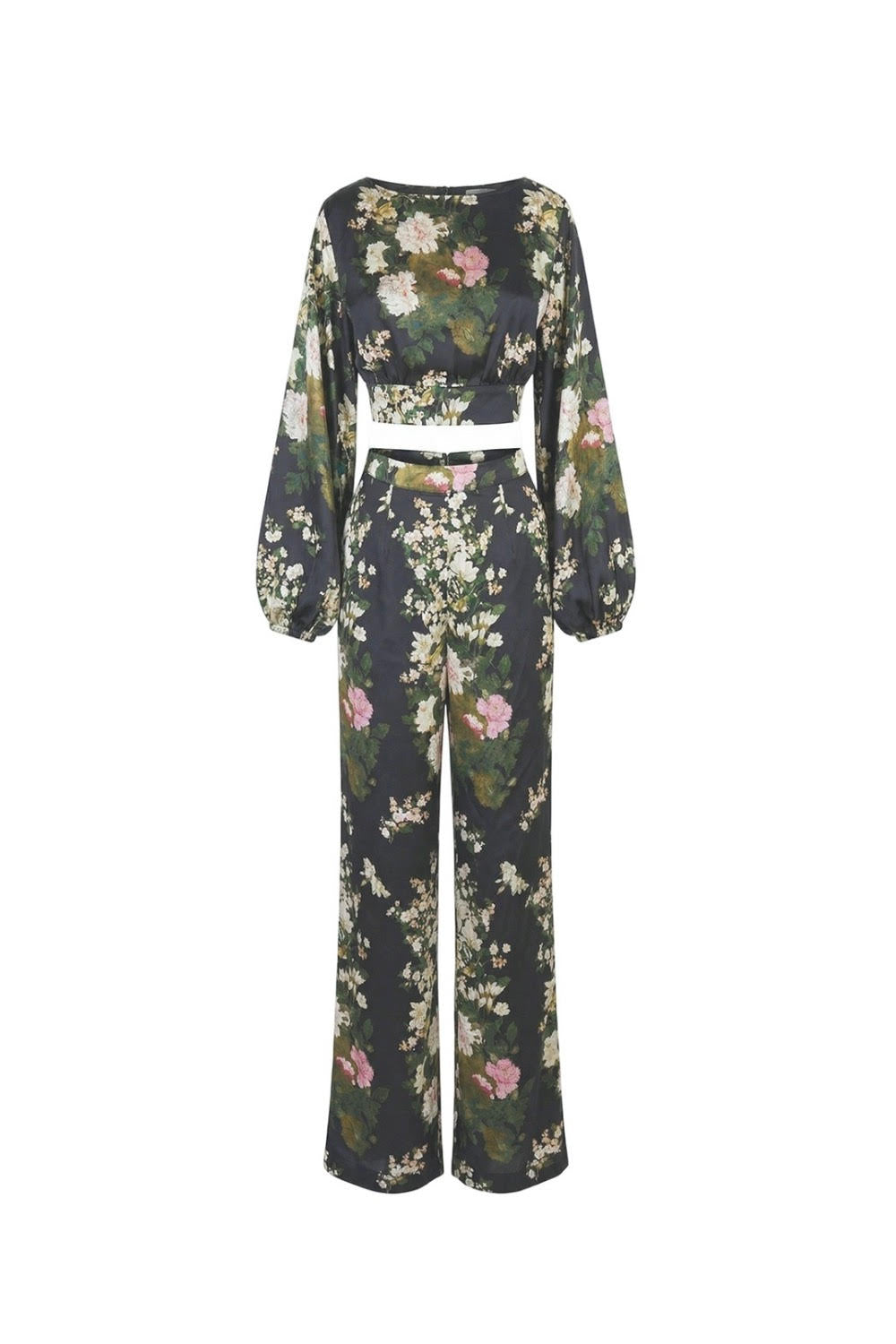 Satin Top with Chinese Peony Print – Black