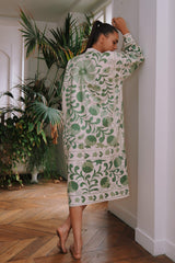 Suzani 手工刺繡石榴花形長外套 - 深綠色