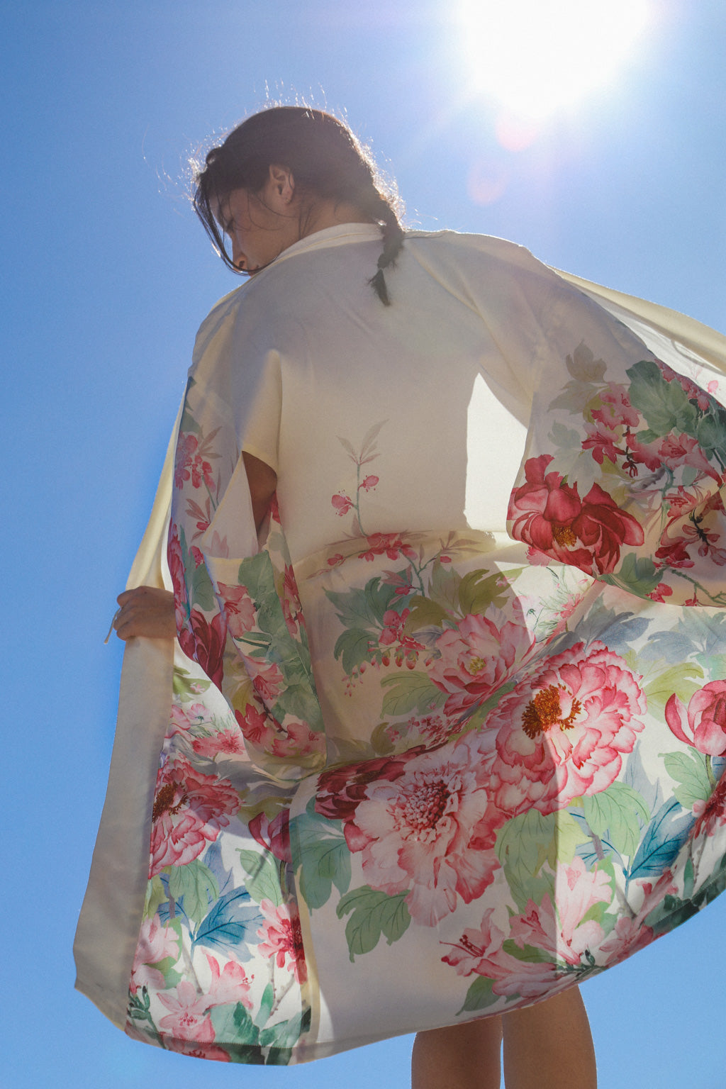 Kimono en Satin Imprimé - Pivoine