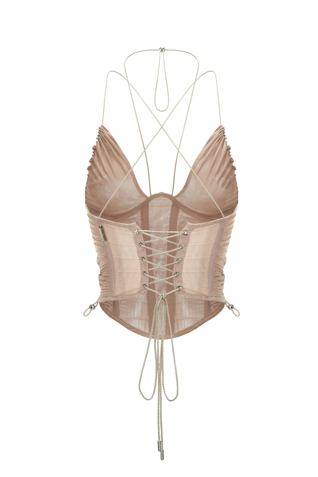 Haut Façon Corset en Tulle à Lacets Nude