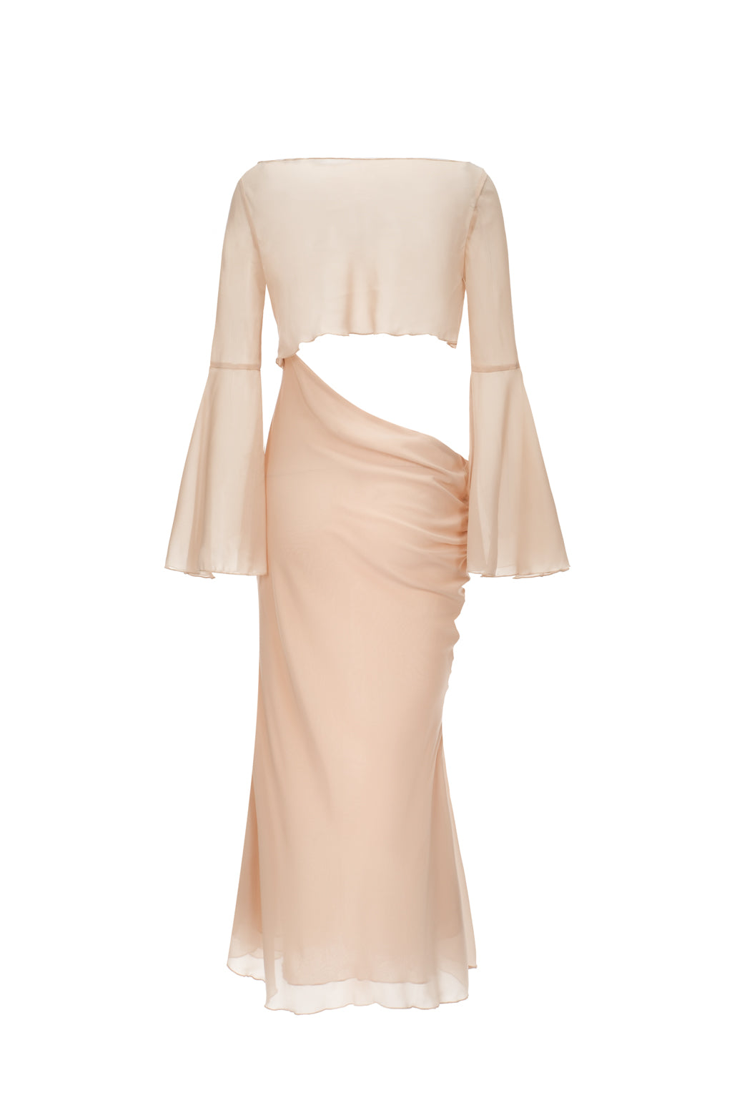 Draped Cut-out Chiffon Midi Dress Nude