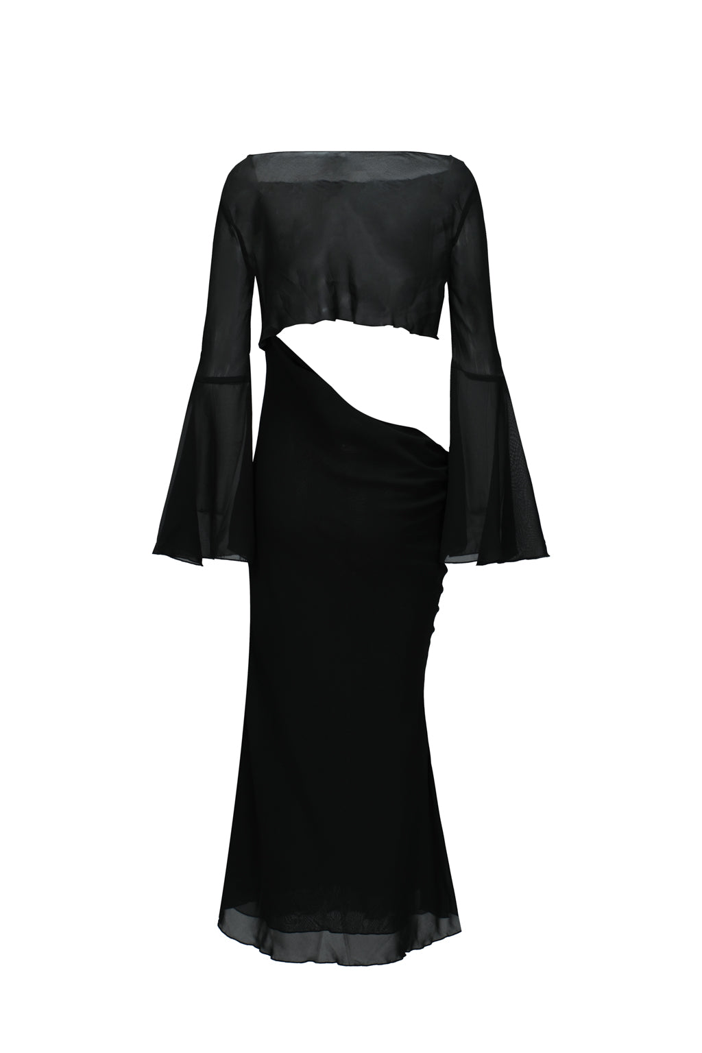 Robe Midi en Chiffon à Découpe Drapé - Noir