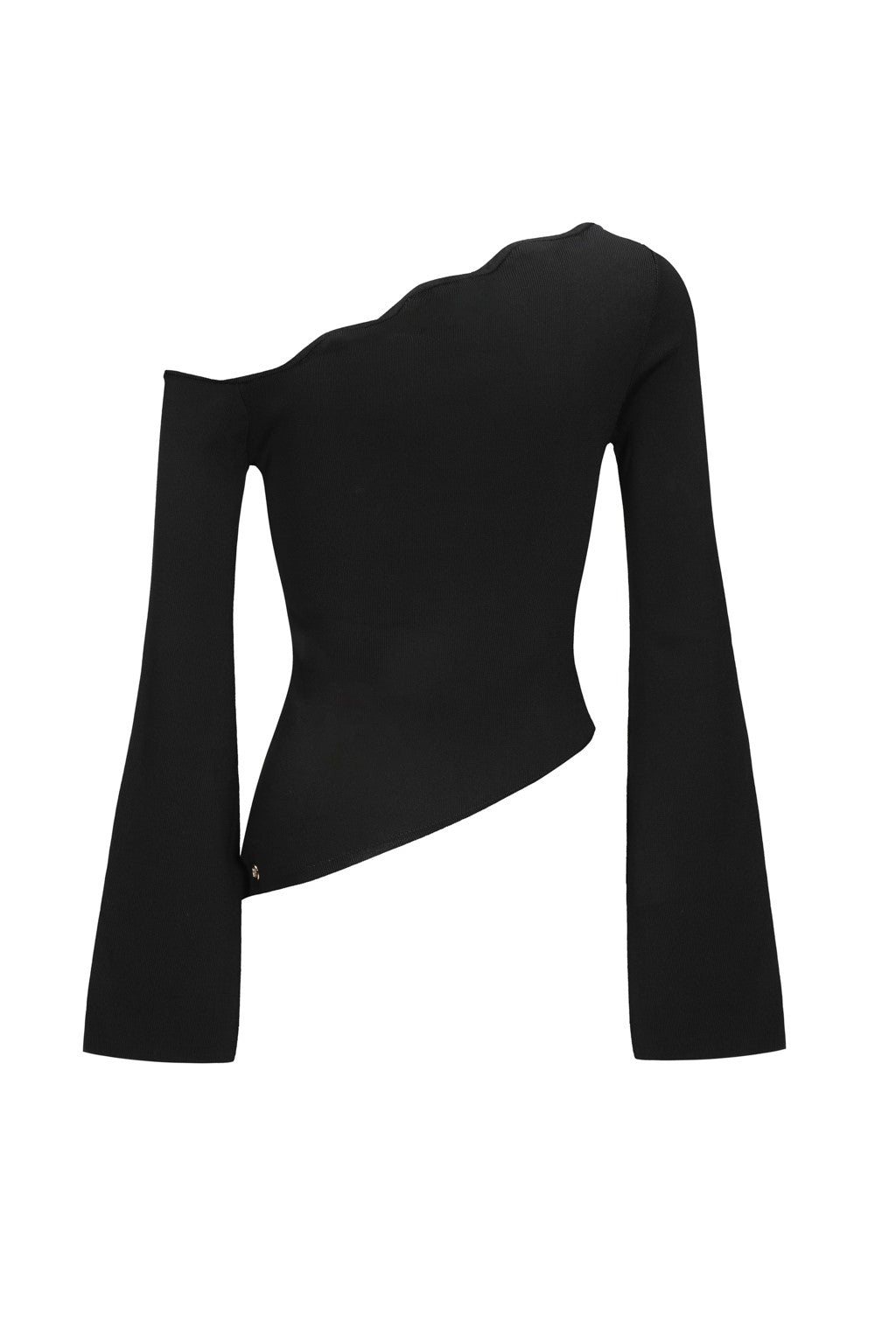 Clearance | Asymmetrical Wavy Collar Knit Top in Black