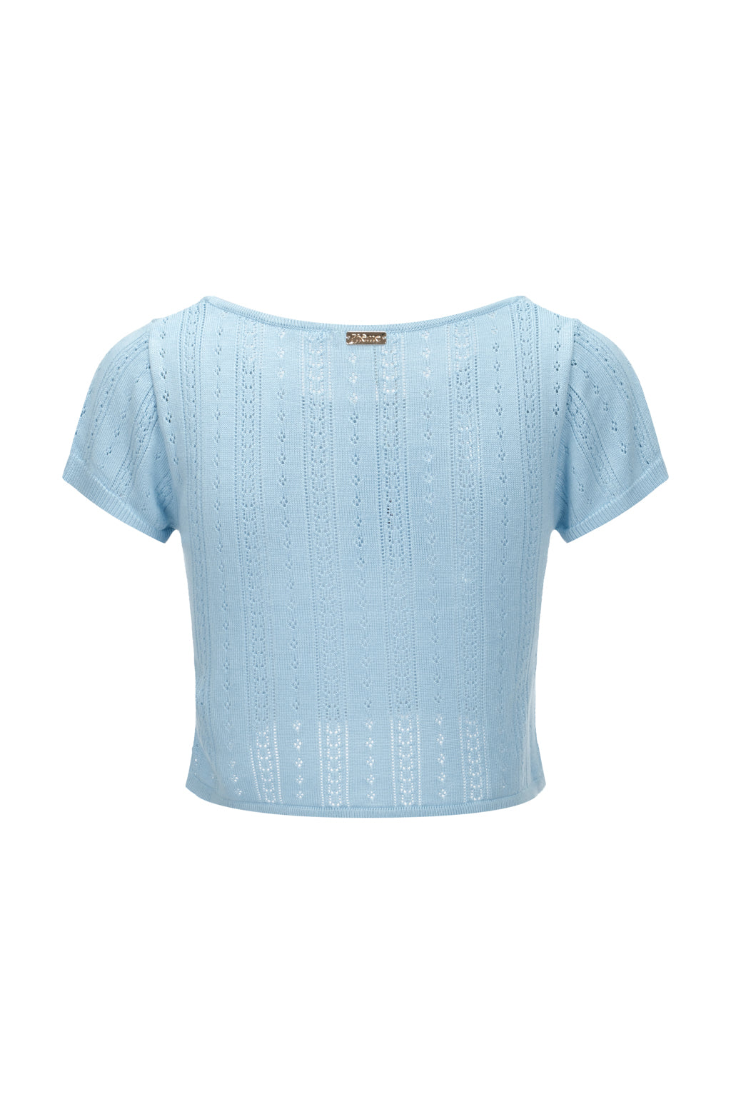 T-shirt en Maille Ajourée Bleu Ciel