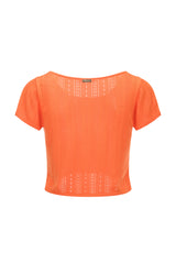 網眼針織短版 T-shirt - 橘色