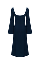 Open Sleeve Midi Dress in Navy Blue
