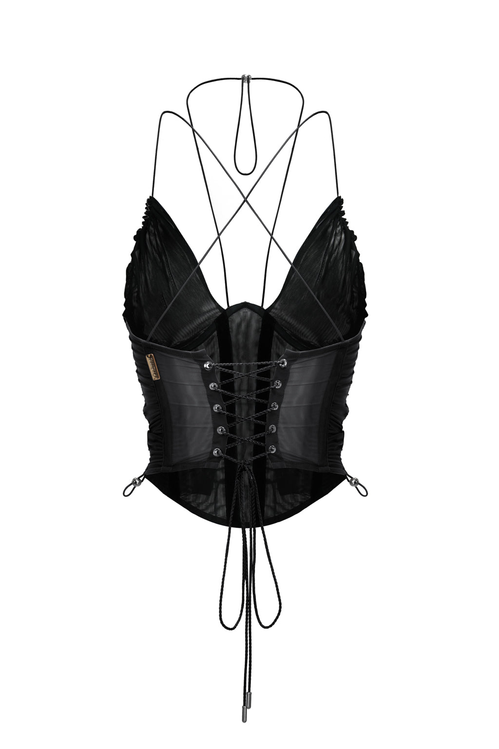 Haut Façon Corset en Tulle à Lacets Noir