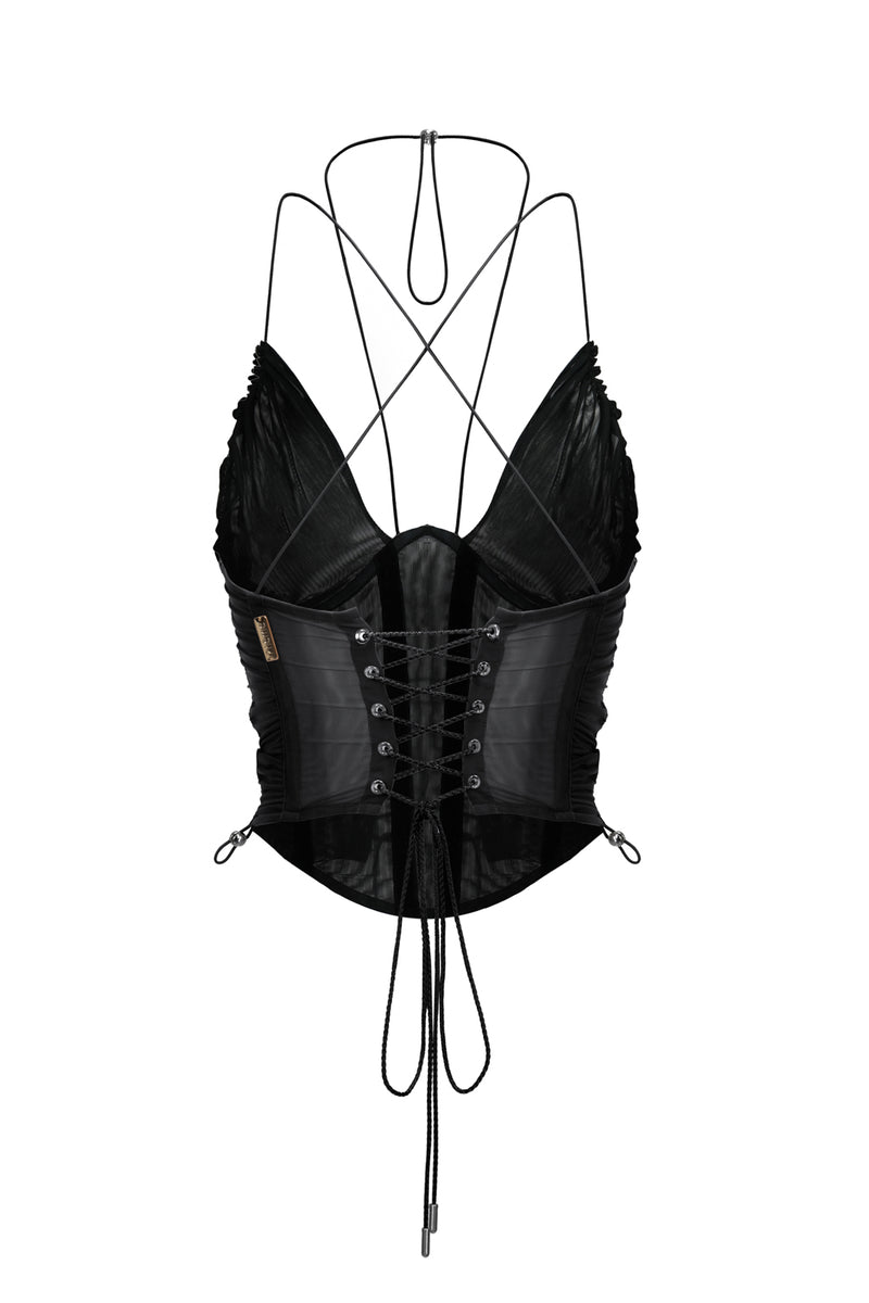 Lace-up Tulle Corset Top Black
