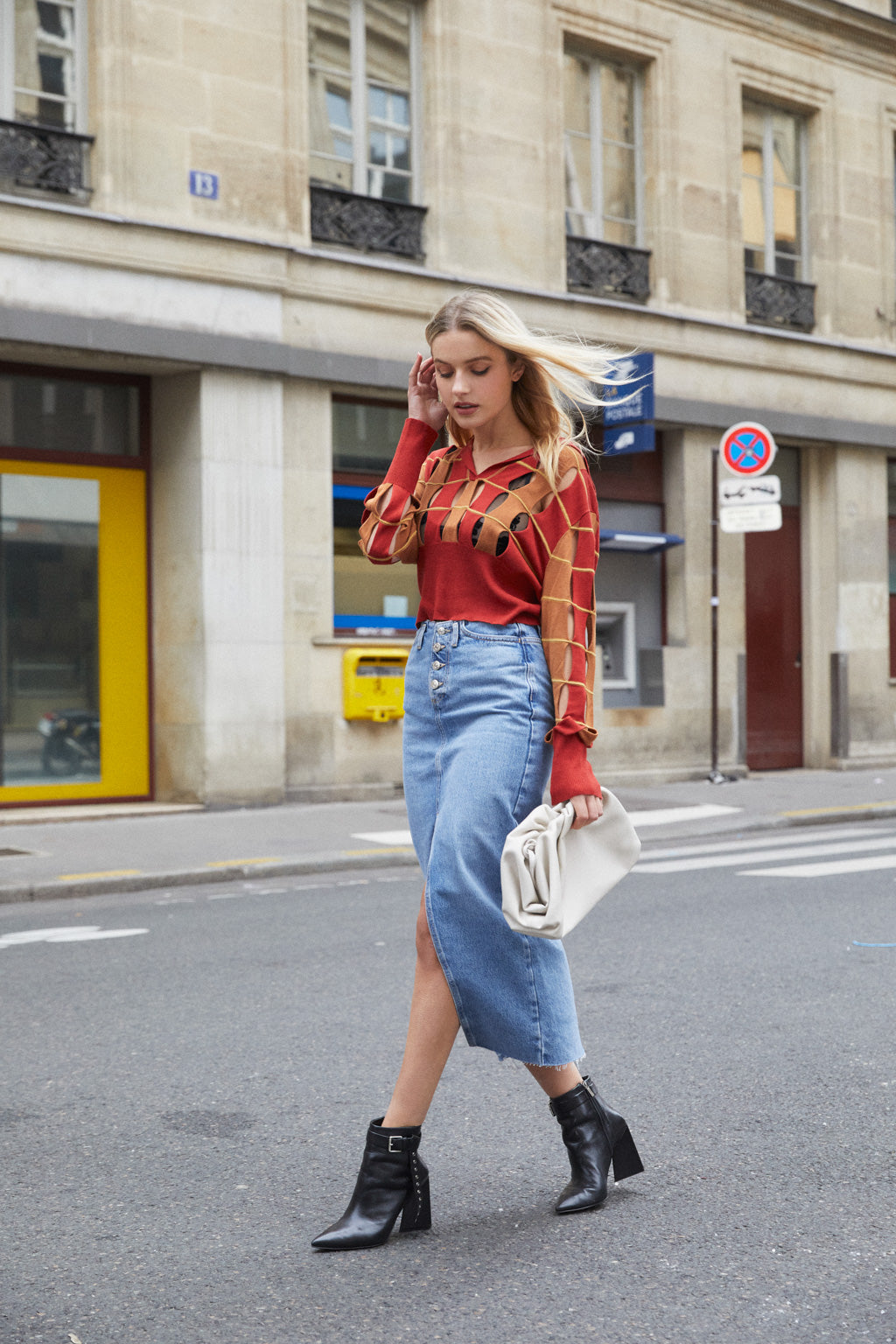 Cut-out Knit Sweater in Rust