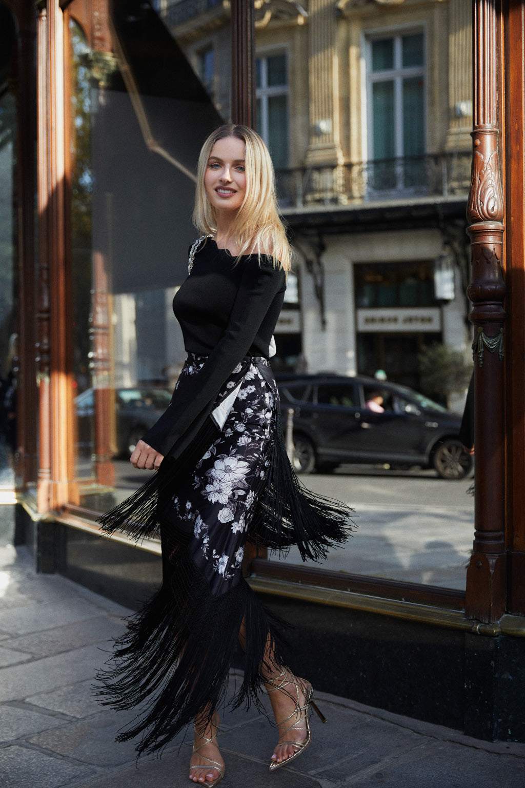 Clearance | Asymmetrical Wavy Collar Knit Top in Black