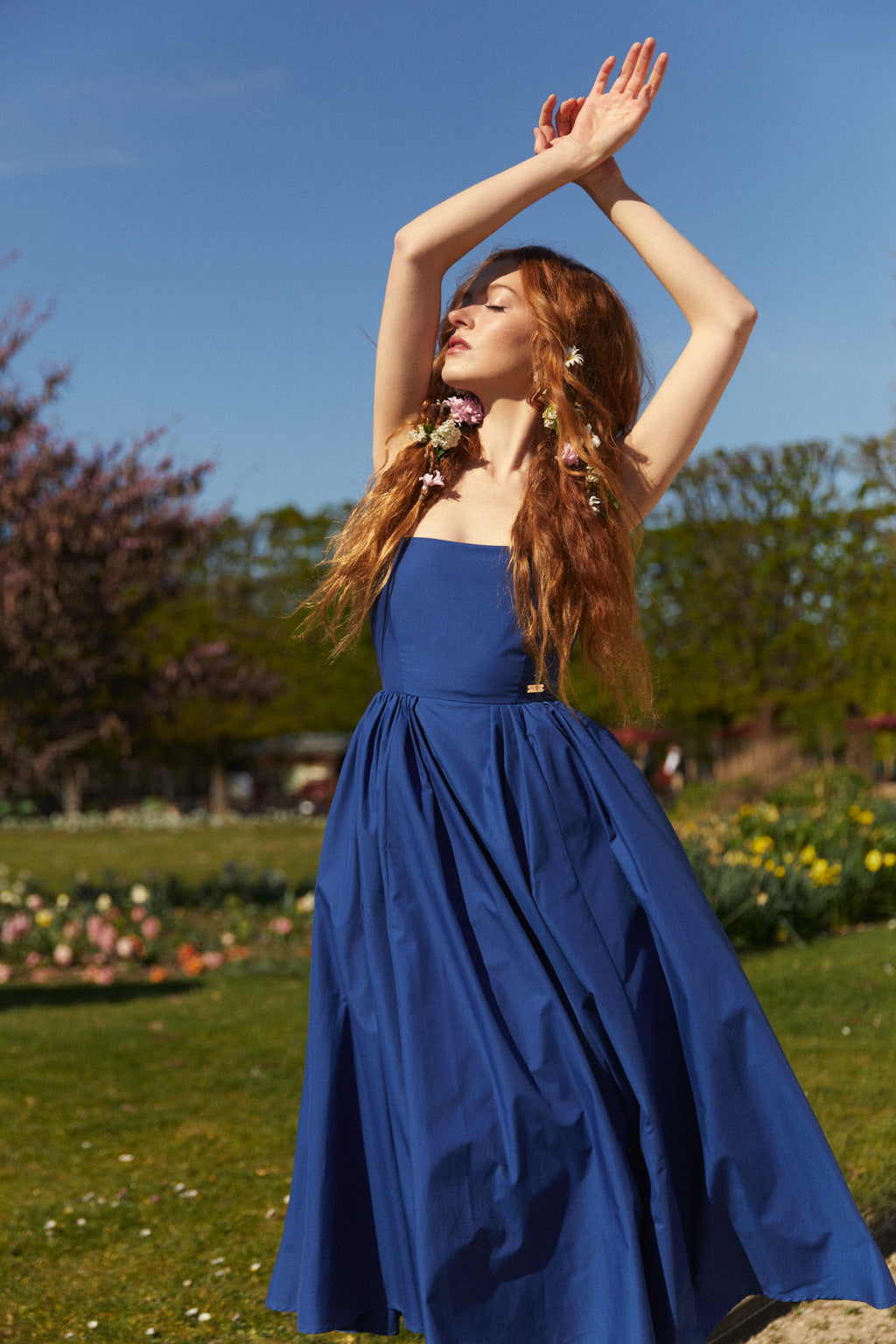 Robe Midi en Coton Mélangé - Bleu Cobalt