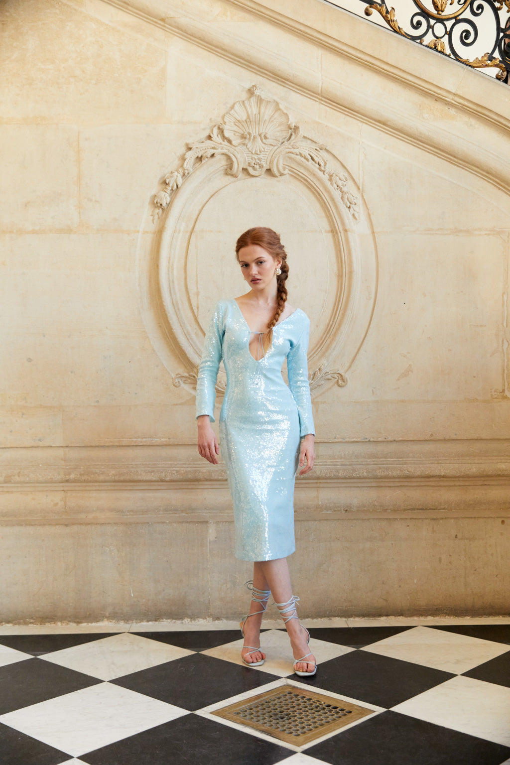 Sequined Stretch-jersey Midi Dress Sky Blue